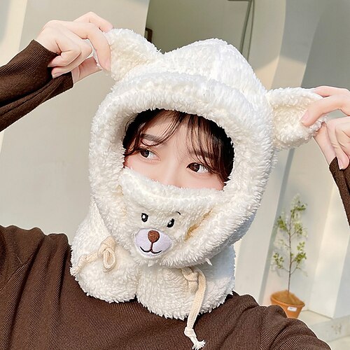 

Hat Winter Hats Women's Khaki Coffee White Outdoor Street Dailywear Embroidery Fleece Animal Bear Windproof Comfort Warm