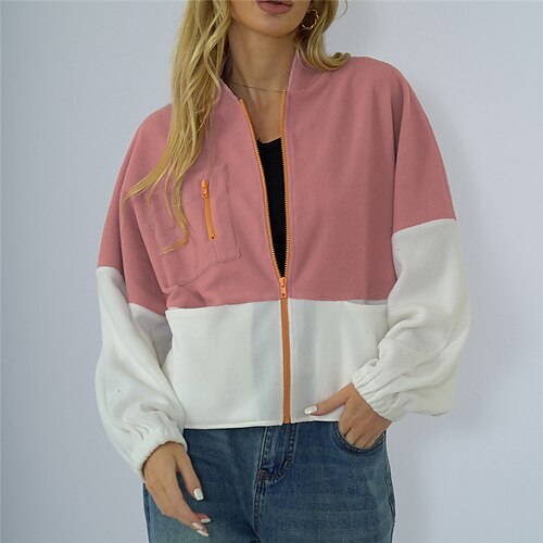 

Women's Casual Jacket Warm Breathable Outdoor Daily Wear Vacation Going out Patchwork Zipper Pocket Zipper Stand Collar Active Sports Comfortable Street Style Color Block Regular Fit Outerwear Long