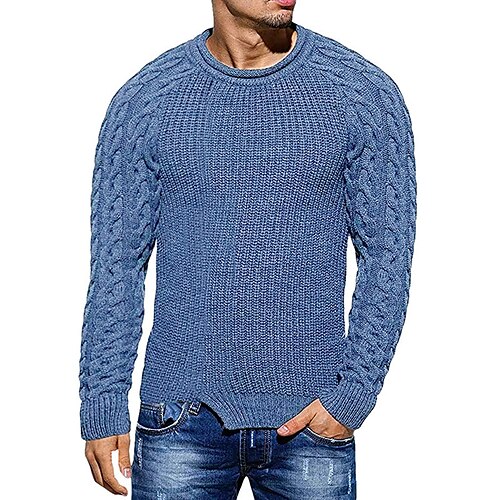 

Homens Suéter Pulôver suéter Estriado Tricotar Cropped Tricotado Gola Redonda Para Noite Final de semana Roupa Inverno Outono Branco / Preto Branco M L XL