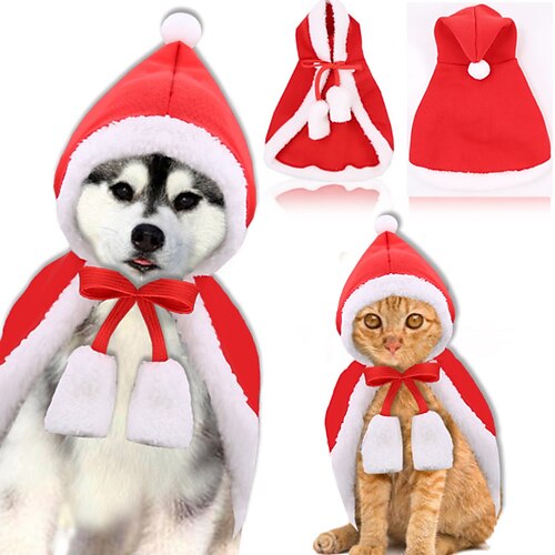 

Dog Cat Cloak Solid Colored Adorable Stylish Ordinary Casual Daily Party Outdoor Winter Dog Clothes Puppy Clothes Dog Outfits Warm Red Costume for Girl and Boy Dog Cotton S M L / Christmas