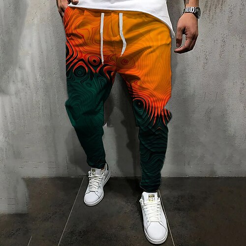 

Men's Joggers Trousers Casual Pants Drawstring Elastic Waist 3D Print Color Block Graphic Prints Comfort Breathable Casual Daily Streetwear Basic Fashion Yellow Orange Micro-elastic / Elasticity