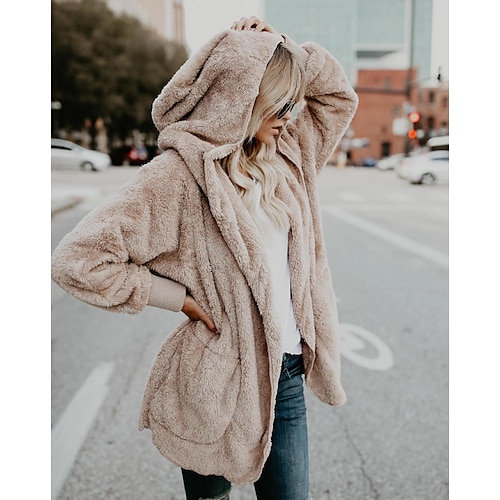 

Women's Zip Hoodie Sweatshirt Pullover Sherpa Fleece Teddy Zip Up Front Pocket Pink Beige Black Solid Color Street Hoodie Long Sleeve Fleece S M L XL / Fleece lined