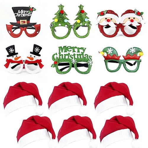 

12pcs Merry Christmas Decoration Set Santa Claus Hats Snowman ElK Glasses Xmas Headband For Kids Children Adult New Year Gift