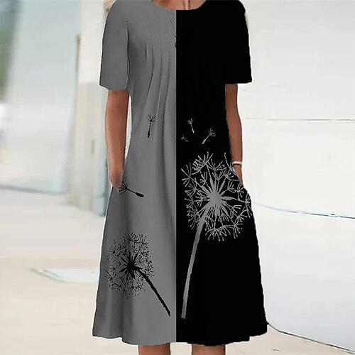 

Women's Casual Dress Shift Dress Blue Gray White Short Sleeve Floral Pocket Spring Summer Crew Neck 2022 S M L XL XXL 3XL