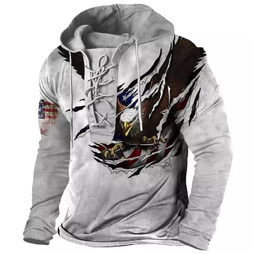 

Men's Pullover Hoodie Sweatshirt Pullover Gray Hooded Animal Graphic Prints Eagle Lace up Print Casual Daily Sports 3D Print Basic Streetwear Designer Spring Fall Clothing Apparel Hoodies