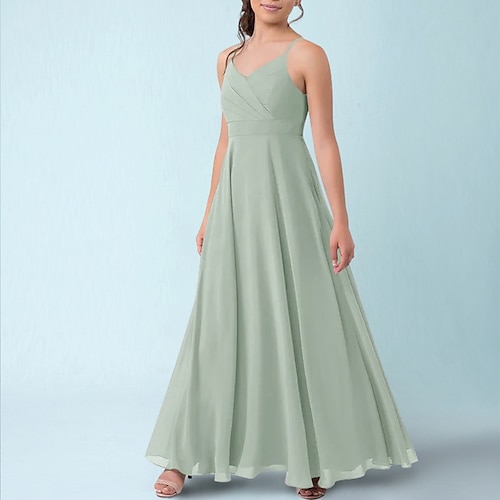 

A-Line Ankle Length Halter Neck Chiffon Junior Bridesmaid Dresses&Gowns With Ruching Wedding Party Dresses 4-16 Year