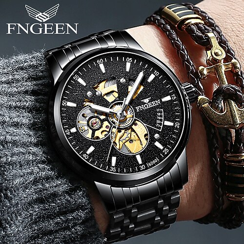 

FNGEEN Mechanical Watch for Men Analog Automatic self-winding Classic Fashion Stylish Formal Style Waterproof Hollow Engraving Noctilucent Alloy Alloy PU Leather Classic Theme Fashion