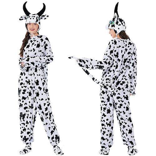 

Adults' Kigurumi Pajamas Nightwear Milk Cow Character Onesie Pajamas Flannel Cosplay For Men and Women Carnival Animal Sleepwear Cartoon Festival / Holiday Costumes / Leotard / Onesie