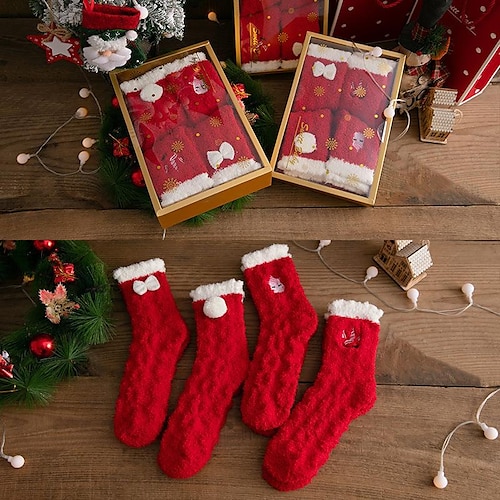 

Christmas Gift 4 Pair Socks Fleece Push for Women Men, Warm Soft Fluffy Socks Thick Cozy Sock Winter Christmas Socks for Women