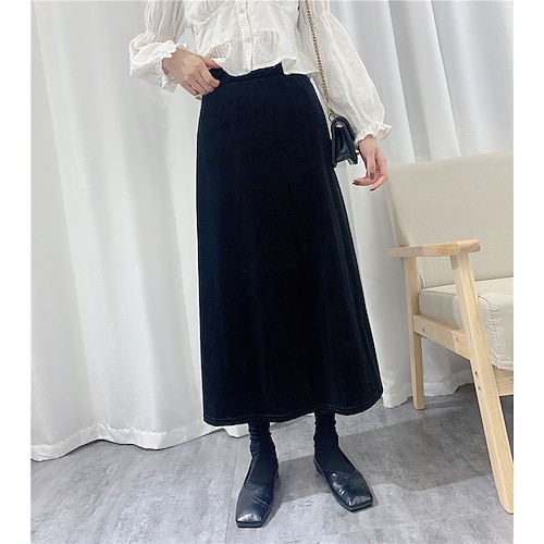 

Women's Skirt Work Skirts Long Skirt Maxi Velvet Black Brown Skirts Fashion Casual Daily Weekend M L