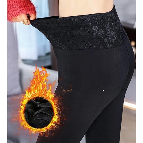 

Women's Fleece Pants Tights Pants Trousers Leggings Fleece lined Black Fashion Casual Daily Stretchy Full Length Thermal Warm Plain M L / Slim
