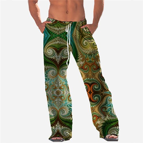 

Men's Trousers Beach Pants Drawstring Elastic Waist 3D Print Graphic Prints Comfort Breathable Casual Daily Holiday Streetwear Designer Green