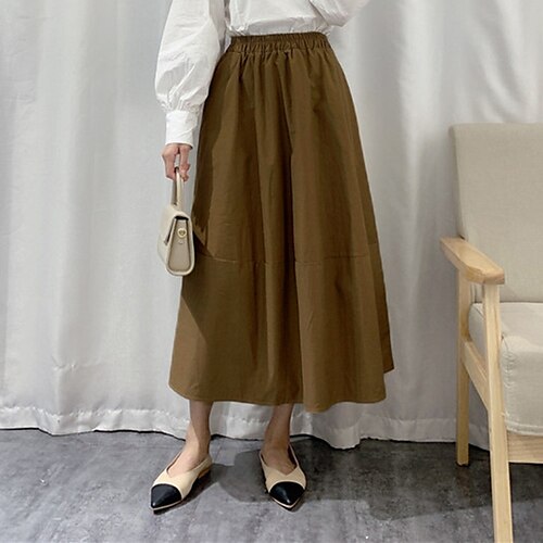 

Women's Skirt Midi Cotton medium card Black Blue Skirts Fashion Casual Daily Weekend One-Size