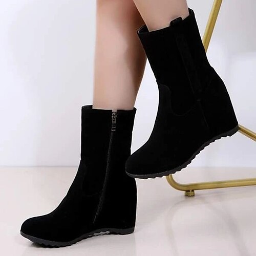 

Mujer Botas Tallas Grandes Diario Botines Botines Invierno Tacón oculto Dedo redondo Casual PU Cremallera Color sólido Negro