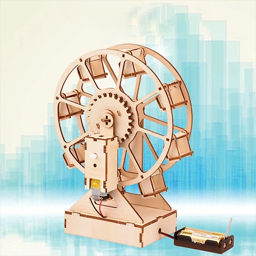 

3D Wooden Puzzle Hand Crank Music Box Toys-DIY Wood Craft Kit-Creative Gift for Boys Girls Adults Kids When Christmas/Birthday (Ferris Wheel Wood Color)