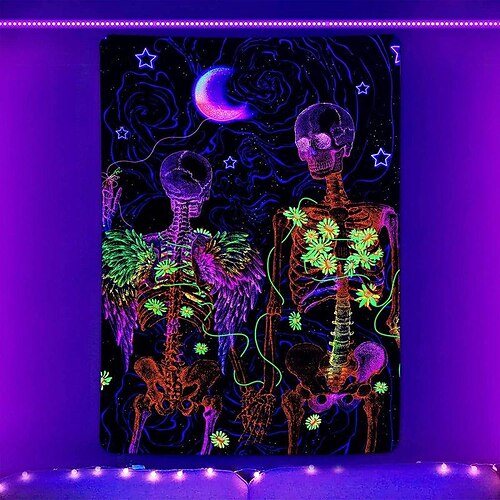 

Blacklight UV Reactivae Wall Tapestry Skull Lover Art Decor Blanket Curtain Picnic Tablecloth Hanging Home Bedroom Living Room Dorm Decoration Polyester