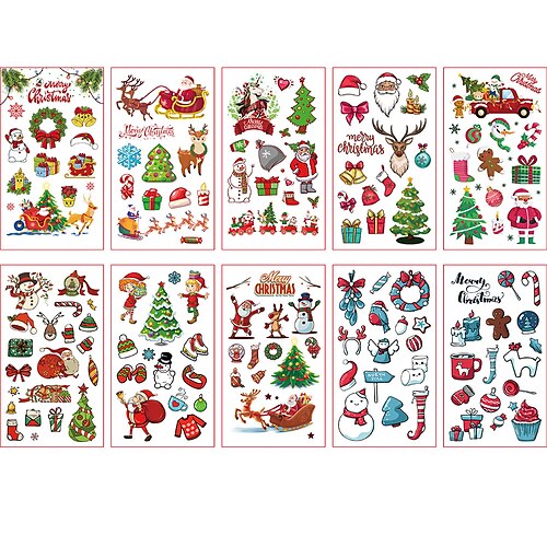 

10 pcs Children's Cartoon Christmas Tattoo Stick Waterproof Sweat Holiday Party One-time Sticker Customization