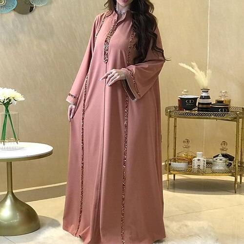 

Women's Shift Dress Swing Dress Kaftan Dress Long Dress Maxi Dress Green Purple Pink Long Sleeve Line Patchwork Winter Fall Spring Stand Collar Fashion Party Winter Dress Birthday Loose Fit 2022 S M