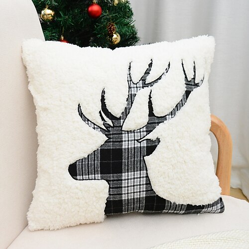 

Christmas Throw Pillow Cover Plaid Reindeer Embroidery Square Quality Pillow Case for Bedroom Livingroom Cushion Cover
