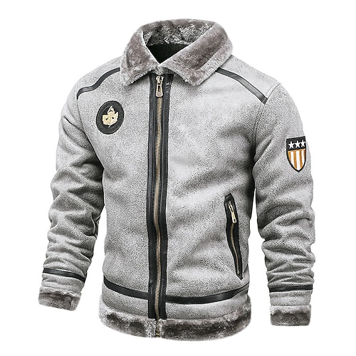 

Men's Casual Jacket Durable Casual / Daily Daily Wear Vacation To-Go Zipper Lapel Warm Ups Comfort Leisure Jacket Outerwear Solid / Plain Color Pocket Brown Grey Black / Winter