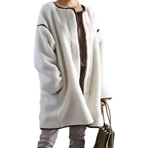 

Women's Sherpa jacket Fleece Jacket Teddy Coat Warm Breathable Outdoor Daily Wear Vacation Going out Pocket Zipper Crewneck Elegant Casual Comfortable Street Style Solid Color Regular Fit Outerwear