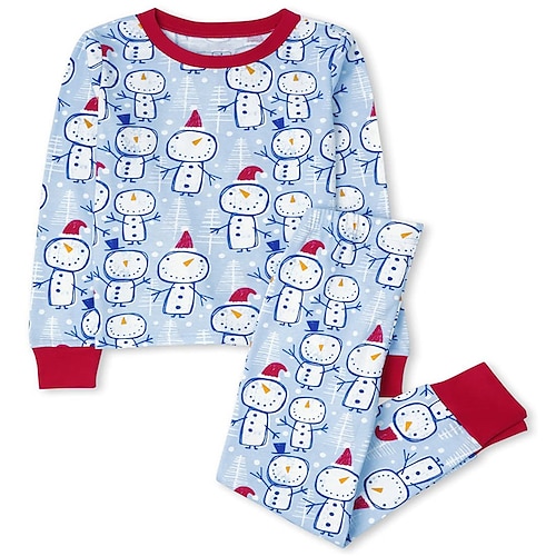 

2 Pieces Kids Girls' Ugly Christmas Snowman Crewneck Pants Suit Set Long Sleeve Cute Christmas Gifts 7-13 Years Winter Blue / Fall