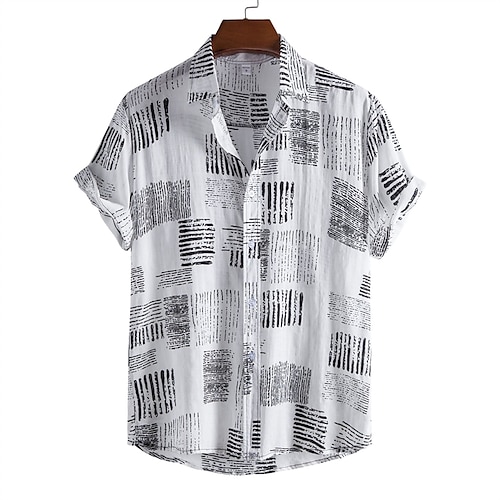 

Herren Hemd Hawaiihemd Sommerhemd Knopfhemd Sommerhemd Schwarz Weiß Kurzarm Gestreift Umlegekragen Outdoor Täglich Button-Down Bekleidung Leinen Brautkleider schlicht Komfortabel