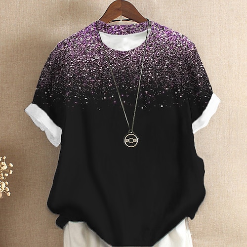 

Women's Plus Size Tops T shirt Tee Color Gradient Print Short Sleeve Crewneck Streetwear Daily Sports Cotton Spandex Jersey Spring Summer Green Blue