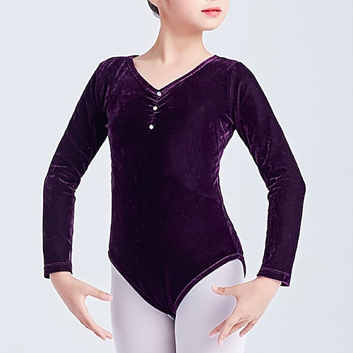 

Kids' Dancewear Ballet Leotard / Onesie Pure Color Splicing Girls' Performance Training Long Sleeve High Polyester / Cotton Blend