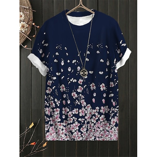 

Women's Plus Size Tops T shirt Tee Floral Print Short Sleeve Crewneck Streetwear Daily Sports Cotton Spandex Jersey Spring Summer Navy Blue