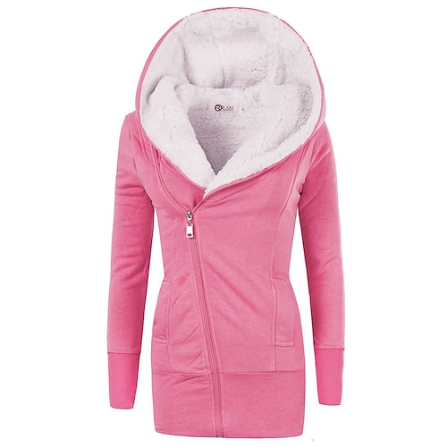 

Women's Sherpa jacket Fleece Jacket Teddy Coat Warm Breathable Outdoor Daily Wear Vacation Going out Pocket Zipper Hoodie Casual Lady Comfortable Solid Color Regular Fit Outerwear Long Sleeve Winter