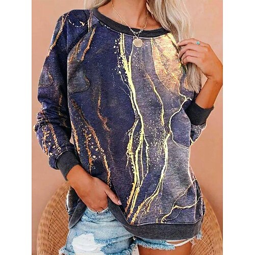 

Women's Hoodie Sweatshirt Sweatshirt Active Sportswear Navy Blue Graphic Abstract Casual Round Neck Long Sleeve S M L XL 2XL