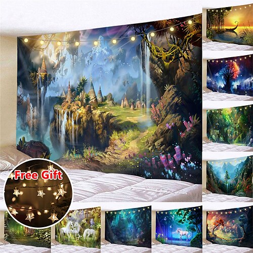 

Fairytale Wall Tapestry Art Decor Blanket Curtain Picnic Tablecloth Hanging Home Bedroom Living Room Dorm Decoration Gift Polyester (with LED String Lights)