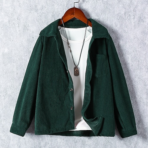 

Kids Boys Shirt Long Sleeve Solid Color Button Pocket Green Children Tops Spring Fall Basic School 7-13 Years