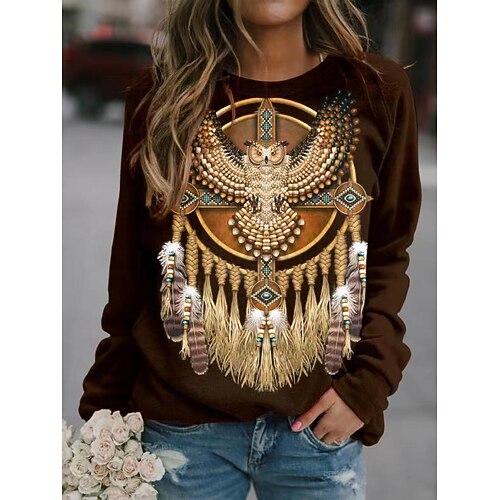 

Women's Sweatshirt Vintage Ethnic Casual Coffee Graphic Dailywear Round Neck Long Sleeve S M L XL 2XL 3XL