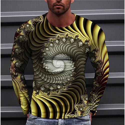 

Men's T shirt Tee Abstract Graphic Prints Spiral Stripe Crew Neck Green Blue Yellow Red Brown 3D Print Outdoor Street Long Sleeve Print Clothing Apparel Basic Sports Designer Casual