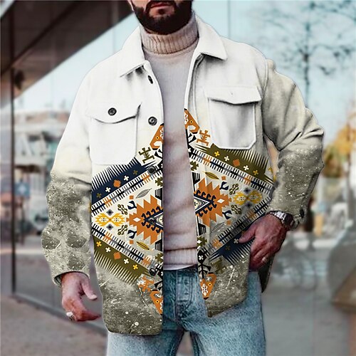 

Men's Coat Warm Sports & Outdoor Single Breasted Graphic Prints Geometry 3D Printed Graphic Turndown Sport Jacket Outerwear Long Sleeve Pocket Fall & Winter