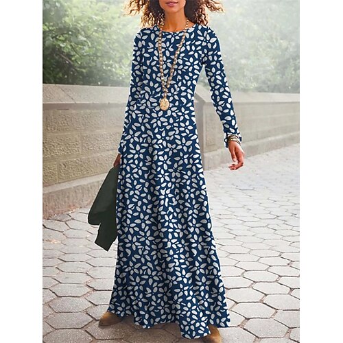 

vestido casual feminino vestido longo vestido longo maxi verde caqui azul escuro manga longa estampa inverno outono outono vestido gola redonda vestido de inverno vestido outono caimento solto 2023 s