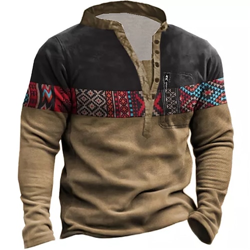 

Homme Sweat shirt Sweat Marron Col Mao Bloc de couleur Imprimés Photos Zippé Imprimer du quotidien Des sports Vacances 3D effet basique Bohème Vêtement de rue Printemps Automne Vêtement Tenue Pulls