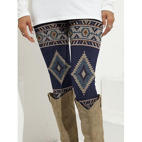 

Women's Fleece Pants Tights Leggings Thermal Underwear Dark navy Fashion Ethnic Christmas Casual Daily Print High Elasticity Full Length Thermal Warm Geometric S M L XL 2XL