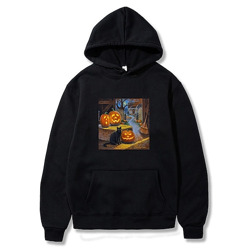 

Inspired by Halloween Pumpkin Cat Hoodie Cartoon Manga Anime Front Pocket Graphic Hoodie For Men's Women's Unisex Adults' Hot Stamping 100% Polyester Street Daily