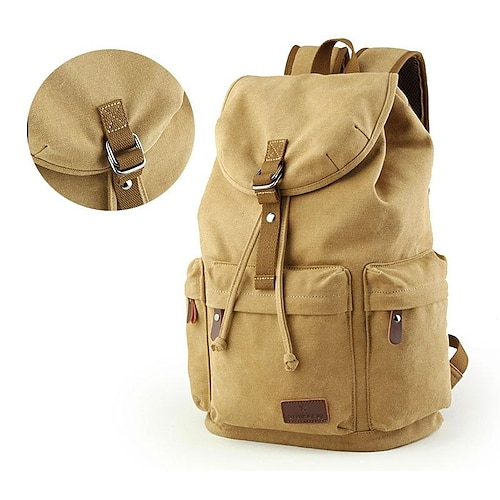 

Men's Commuter Backpack Canvas PU Leather Solid Color Large Capacity Breathable Sports & Outdoor Daily Camping & Hiking khaki Blue Black
