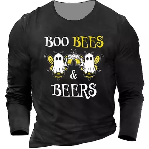 

Men's T shirt Tee Letter Ghost Graphic Prints Crew Neck Wine Green Purple Army Green Navy Blue 3D Print Outdoor Street Long Sleeve Print Clothing Apparel Basic Sports Designer Casual