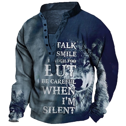 

Men's Sweatshirt Pullover Blue Standing Collar Wolf Graphic Prints Print Casual Daily Sports 3D Print Streetwear Designer Casual Spring & Fall Clothing Apparel Hoodies Sweatshirts Long Sleeve