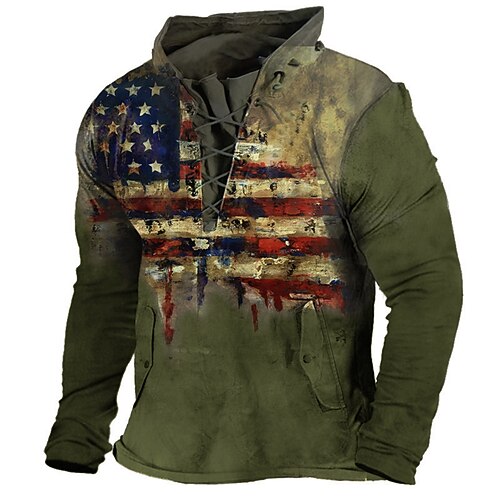 

Men's Sweatshirt Pullover Denim Blue Blue Yellow Khaki Light gray Standing Collar Graphic Prints National Flag Lace up Pocket Sports & Outdoor Casual Daily 3D Print Basic Streetwear Designer Spring