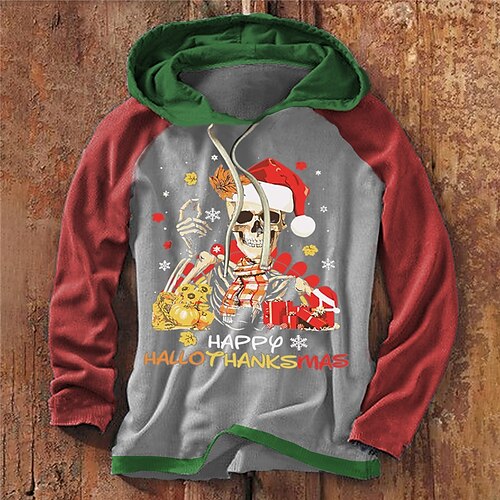 

Men's Pullover Hoodie Sweatshirt Gray Hooded Color Block Skull Graphic Prints Patchwork Print Sports Outdoor Daily Sports 3D Print Streetwear Designer Casual Spring Fall Clothing Apparel Hoodies