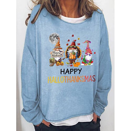 

Women's Pullover Black Purple Khaki Light Grey Light Blue Crew Neck Halloween Print Casual Daily Hot Stamping Basic Casual Halloween Fall Spring Clothing Apparel Hoodies Sweatshirts Loose Fit