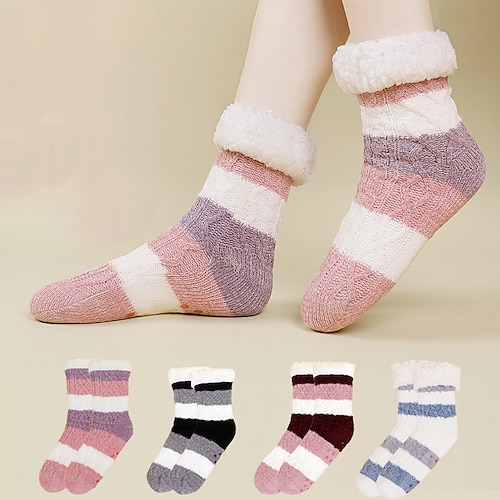 

Chaussettes Chaussons Chaussettes Femme Rayé Polyester Mode Confort Casual du quotidien Intérieur Chaud Micro-élastique Hiver 1 paire Bleu