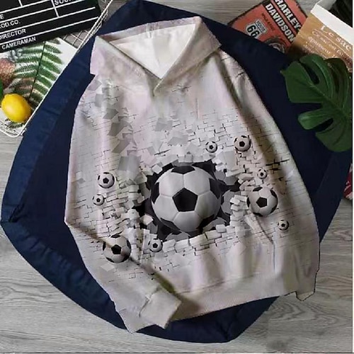 

Kids Boys World Cup Hoodie Pullover Graphic Football Long Sleeve Pocket Children Top Outdoor 3D Print Hoodie Sports Cool White Winter 7-13 Years
