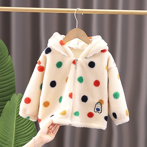 

Toddler Girls' Fleece Jacket Polka Dot Active School Coat Outerwear 7-13 Years Winter White
